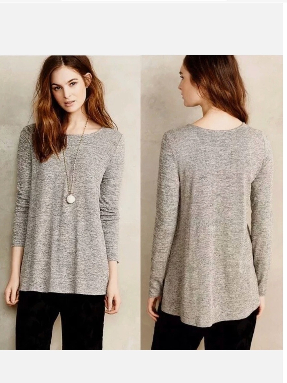 Women's Long-Sleeve Heathered Gray Tunic Top Postmark From Anthropolgy